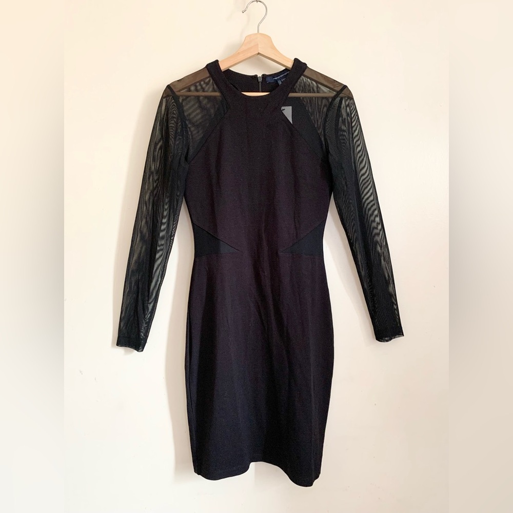 ❤️ 3/50 French Connection Black Mesh Long Sleeves Bodycon Dress US 8